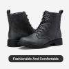 imageVepose Womens Ankle Boots Lace up Flat Fashion Combat Booties Low HeelAnkle Booties910grey