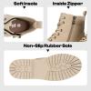 imageVepose Womens Ankle Boots Lace up Flat Fashion Combat Booties Low HeelAnkle Booties910sand