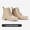 imageVepose Womens Ankle Boots Lace up Flat Fashion Combat Booties Low HeelAnkle Booties910sand