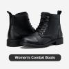 imageVepose Womens Ankle Boots Lace up Flat Fashion Combat Booties Low HeelLeather Booties910lblack