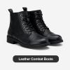 imageVepose Womens Ankle Boots Lace up Flat Fashion Combat Booties Low HeelLeather Booties910lblack