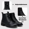 imageVepose Womens Ankle Boots Lace up Flat Fashion Combat Booties Low HeelLeather Booties910lblack