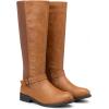 imageVepose Womens Riding Knee High Boots Calf Tall Stretch Retro Low Heel 952 Boots with ZipperCamel Brownknitting Boots 955