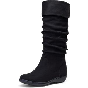 imageVepose Womens 942 Knee High Boots Suede Slouch Flat Comfort BootsSlouch Suede Boots942black
