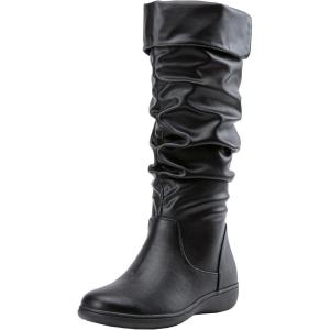 imageVepose Womens 942 Knee High Boots Suede Slouch Flat Comfort BootsSlouch Suede Boots942black Pu