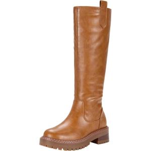 imageVepose Womens 9658 Knee High Boots Low Heel Platform Tall Boots with Side Zipper for LadiesPlatform Boots9658camel