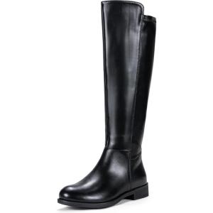 imageVepose Womens 9662 Knee High Boots Casual Tall Riding Boots Low Flat Heel Wide Calf and Inner ZipperKnee High Boots9662black Pu