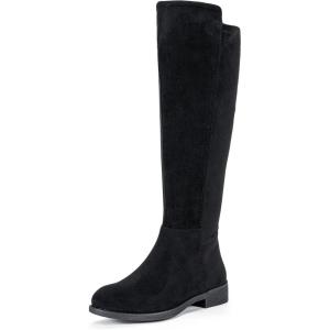imageVepose Womens 9662 Knee High Boots Casual Tall Riding Boots Low Flat Heel Wide Calf and Inner ZipperKnee High Boots9662black Suede