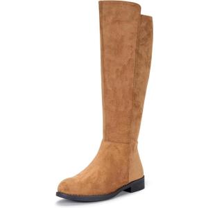 imageVepose Womens 9662 Knee High Boots Casual Tall Riding Boots Low Flat Heel Wide Calf and Inner ZipperKnee High Boots9662camel