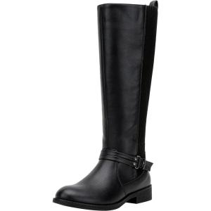 imageVepose Womens Riding Knee High Boots Calf Tall Stretch Retro Low Heel 952 Boots with ZipperBlackknitting Boots 955