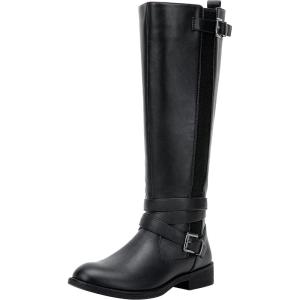 imageVepose Womens Riding Knee High Boots Calf Tall Stretch Retro Low Heel 952 Boots with ZipperBlackriding Retro 952