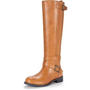 imageVepose Womens Riding Knee High Boots Calf Tall Stretch Retro Low Heel 952 Boots with ZipperCamel Brownriding Retro 952
