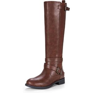 imageVepose Womens Riding Knee High Boots Calf Tall Stretch Retro Low Heel 952 Boots with ZipperCoffeeDark Brownriding Retro 952