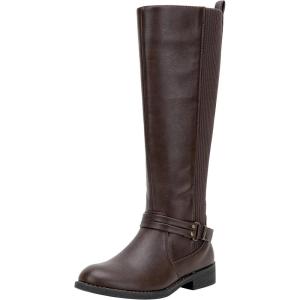 imageVepose Womens Riding Knee High Boots Calf Tall Stretch Retro Low Heel 952 Boots with ZipperCoffeeknitting Boots 955