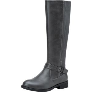 imageVepose Womens Riding Knee High Boots Calf Tall Stretch Retro Low Heel 952 Boots with ZipperGreyknitting Boots 955