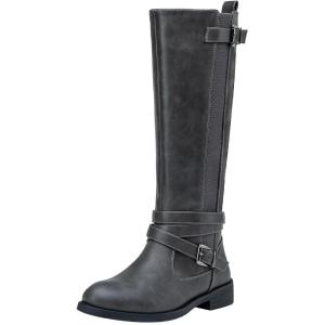 imageVepose Womens Riding Knee High Boots Calf Tall Stretch Retro Low Heel 952 Boots with ZipperGreyriding Retro 952
