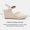 imageVepose Womens 880 Wedge Sandals Peep Toe 33quot Inch High Heel Platform Espadrilles Sandals with Ankle BuckleHigh Wedge880beige