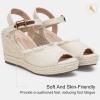 imageVepose Womens 880 Wedge Sandals Peep Toe 33quot Inch High Heel Platform Espadrilles Sandals with Ankle BuckleHigh Wedge880beige