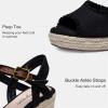 imageVepose Womens 880 Wedge Sandals Peep Toe 33quot Inch High Heel Platform Espadrilles Sandals with Ankle BuckleHigh Wedge880black