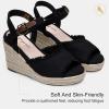 imageVepose Womens 880 Wedge Sandals Peep Toe 33quot Inch High Heel Platform Espadrilles Sandals with Ankle BuckleHigh Wedge880black