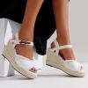 imageVepose Womens 880 Wedge Sandals Peep Toe 33quot Inch High Heel Platform Espadrilles Sandals with Ankle BuckleHigh Wedge880white