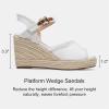 imageVepose Womens 880 Wedge Sandals Peep Toe 33quot Inch High Heel Platform Espadrilles Sandals with Ankle BuckleHigh Wedge880white