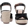 imageVepose Womens 880 Wedge Sandals Peep Toe 33quot Inch High Heel Platform Espadrilles Sandals with Ankle BucklePeep Toe880black Pu