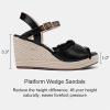 imageVepose Womens 880 Wedge Sandals Peep Toe 33quot Inch High Heel Platform Espadrilles Sandals with Ankle BucklePeep Toe880black Pu