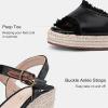 imageVepose Womens 880 Wedge Sandals Peep Toe 33quot Inch High Heel Platform Espadrilles Sandals with Ankle BucklePeep Toe880black Pu