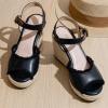 imageVepose Womens 880 Wedge Sandals Peep Toe 33quot Inch High Heel Platform Espadrilles Sandals with Ankle BucklePeep Toe880black Pu