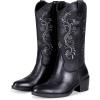 imageVepose Womens Cowboy Boots Embroidered Western MidCalf 9802 Cowgirl Boots Pointed Toe Pull on Boots with Chunky HeelClassic9802black
