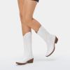 imageVepose Womens Cowboy Boots Embroidered Western MidCalf 9802 Cowgirl Boots Pointed Toe Pull on Boots with Chunky HeelTrendy9802white