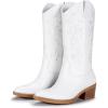 imageVepose Womens Cowboy Boots Embroidered Western MidCalf 9802 Cowgirl Boots Pointed Toe Pull on Boots with Chunky HeelTrendy9802white