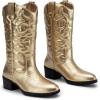 imageVepose Womens Cowboy Boots Western Cowgirl Round Toe Mid Calf Boots for WomenVintage Cowboy9801gold
