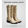 imageVepose Womens Cowboy Boots Western Cowgirl Round Toe Mid Calf Boots for WomenVintage Cowboy9801gold
