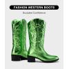 imageVepose Womens Cowboy Boots Western Cowgirl Round Toe Mid Calf Boots for WomenVintage Cowboy9801green