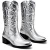 imageVepose Womens Cowboy Boots Western Cowgirl Round Toe Mid Calf Boots for WomenVintage Cowboy9801silver