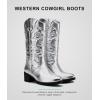 imageVepose Womens Cowboy Boots Western Cowgirl Round Toe Mid Calf Boots for WomenVintage Cowboy9801silver
