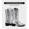 imageVepose Womens Cowboy Boots Western Cowgirl Round Toe Mid Calf Boots for WomenVintage Cowboy9801silver