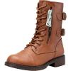 imageVepose Womens 928 Combat Boots Low Heel Mid Calf Military Boots with Card Knife Wallet PocketHigh Combat929brown