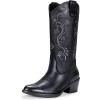 imageVepose Womens Cowboy Boots Embroidered Western MidCalf 9802 Cowgirl Boots Pointed Toe Pull on Boots with Chunky HeelClassic9802black