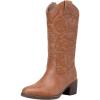 imageVepose Womens Cowboy Boots Western Cowgirl Round Toe Mid Calf Boots for WomenVintage Cowboy9801brown