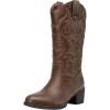 imageVepose Womens Cowboy Boots Western Cowgirl Round Toe Mid Calf Boots for WomenVintage Cowboy9801whisky