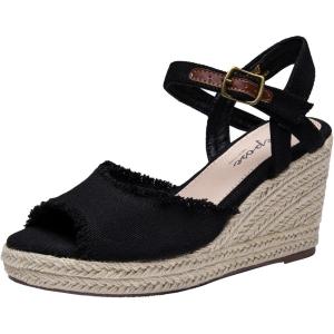 imageVepose Womens 880 Wedge Sandals Peep Toe 33quot Inch High Heel Platform Espadrilles Sandals with Ankle BuckleHigh Wedge880black
