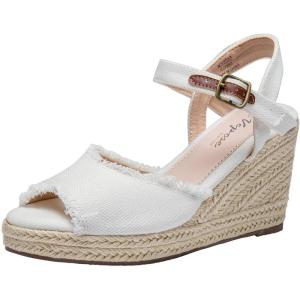 imageVepose Womens 880 Wedge Sandals Peep Toe 33quot Inch High Heel Platform Espadrilles Sandals with Ankle BuckleHigh Wedge880white