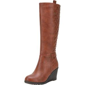 imageVepose Womens 9652 Knee High Boots Wedge Calf Boot with Side ZipperWedge Knee Boots9652brown