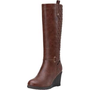 imageVepose Womens 9652 Knee High Boots Wedge Calf Boot with Side ZipperWedge Knee Boots9652cognac