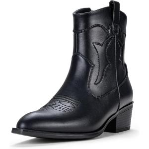imageVepose Womens 9816 Cowboy Boots Ankle Western Short Cowgirl Embroidered Round Toe Low Heel Booties with Side ZipperWestern Cowboy Boots9815black