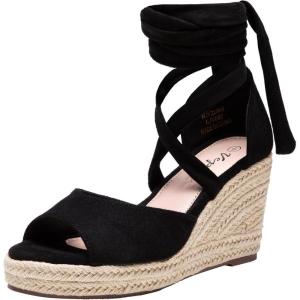 imageVepose Womens Platform Wedge Sandals Rome Espadrilles Open Toe High Heel Sandals for Women with LaceUpPeep Toe882black