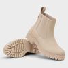 imageVepose Womens Chelsea Ankle Boots Lug Sole Fashion Elastic Short Pull on 9608 BootiesBeigechelsea 9608